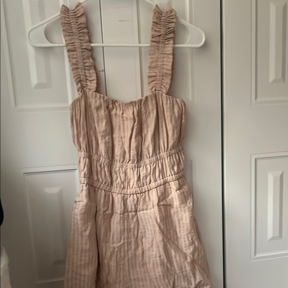 Pink Striped Ruffled Straps Romper